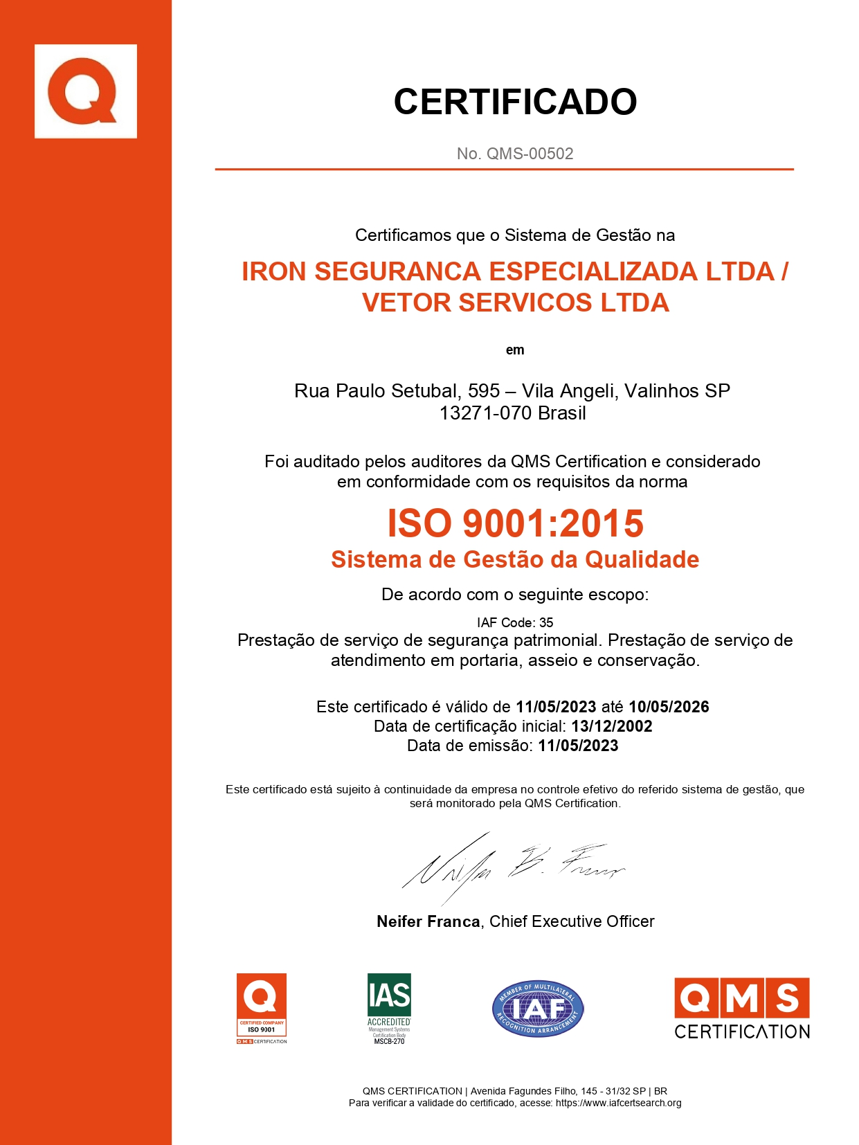 Certificado ISO Iron Segurança
